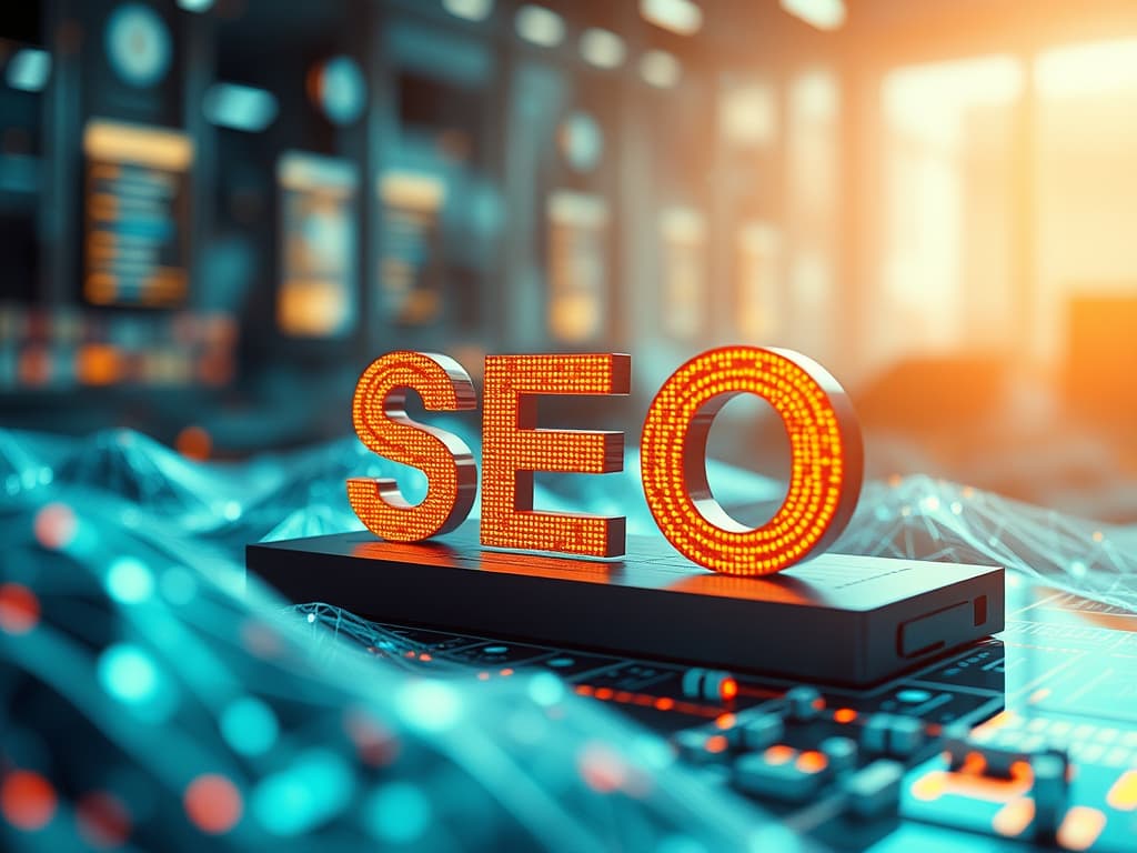 Advanced SEO content strategies in 2025 — illuminated SEO letters on a digital circuit board representing AI-powered search optimization