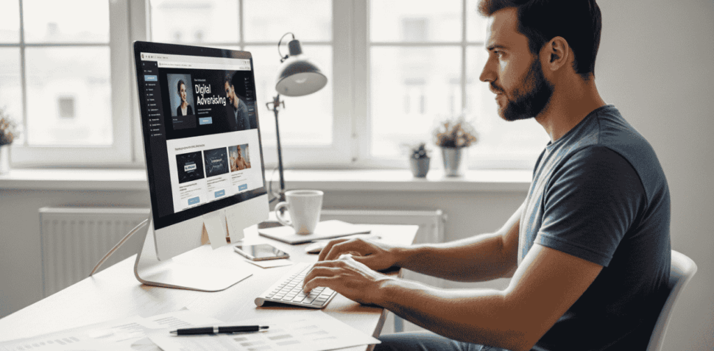 an image of a man using AI on his computer Changing Digital Advertising To Exclusive Performance Now