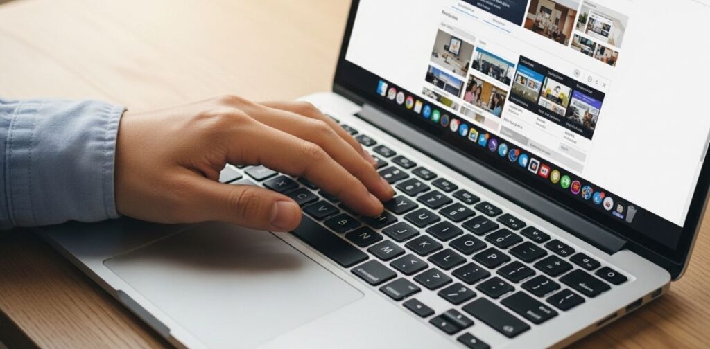 someone using a laptop to create a website and including website design cost