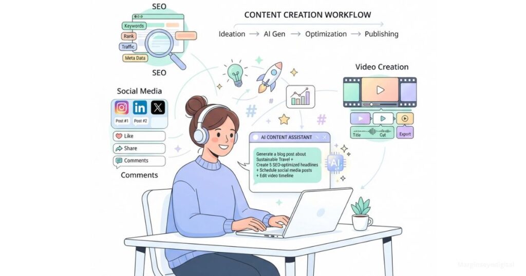 illustration of someone using chatgpt for content creation