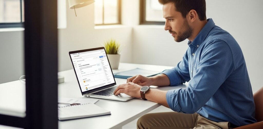 a man on a laptop submitting
a sitemap in learning to submit Your Website To Google