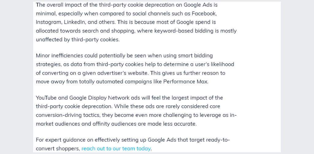 Why You Need Google Ads Smart Bidding To Grow Your Small Business Now 4 a screenshot showing the impact of 3rd party cookie deprecation on google ads