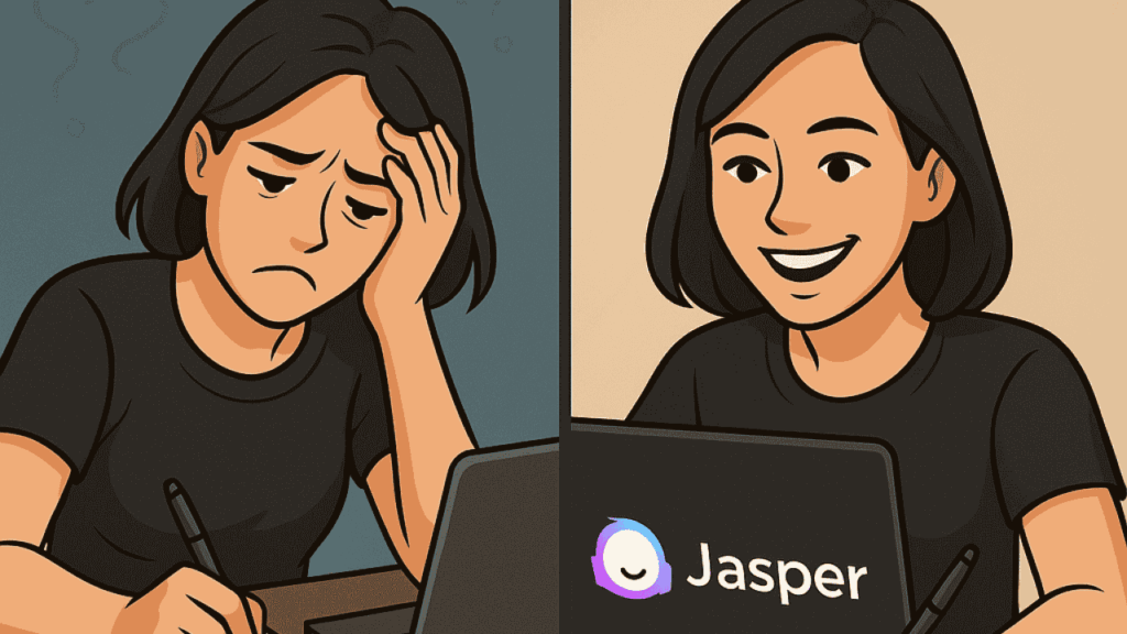 Jasper AI For Genuine AI Blog Post Writing In 2025 4 a before and after  image showing how How Jasper AI Solves Blogger Pain Points