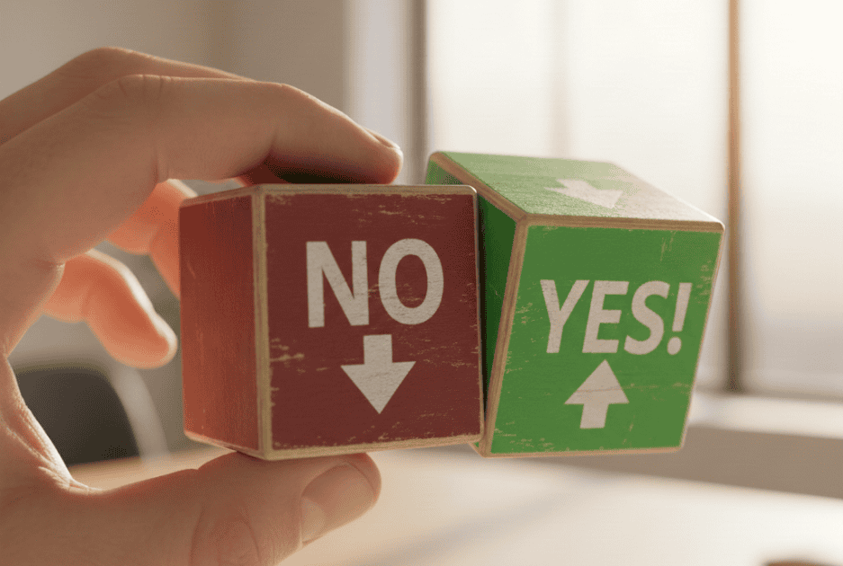 blocks saying yes and no showing the agreement of the reader to answer 3 signs you're not making sales and how to actually start