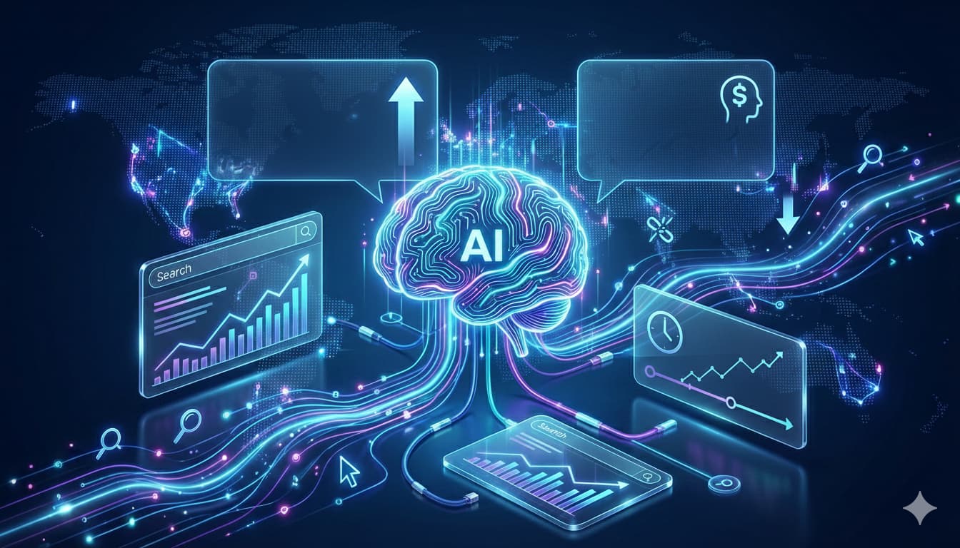 Advanced AI SEO dashboard for the Kenyan market featuring a central neural network core connected to real-time search ranking data, SERP visualizations, and predictive analytics modules.