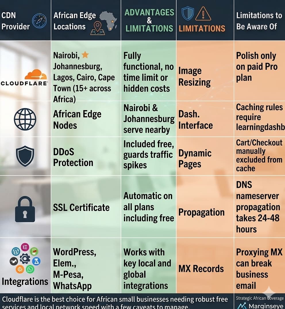 a table about What Are the Pros and Cons of Cloudflare CDN for East African Business Websites
